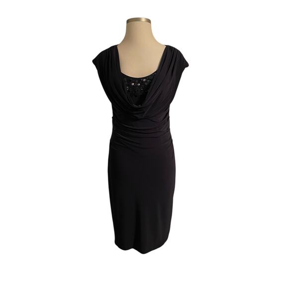 Jones New York Navy Draped Sequin Sheath Dress | Women’s 14 Misses - Picture 2 of 7